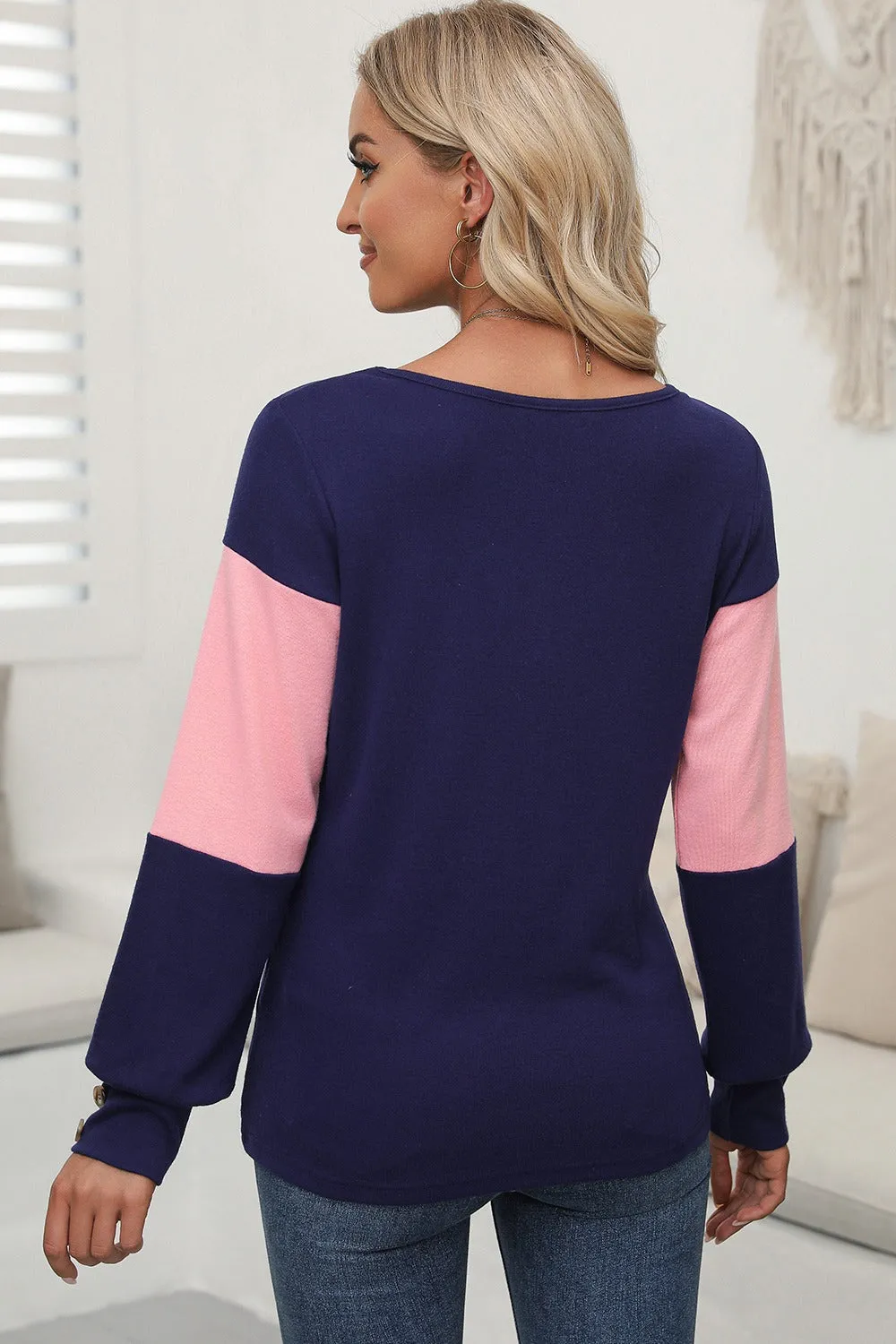 Rachel Color Block V-Neck Long Sleeve Top