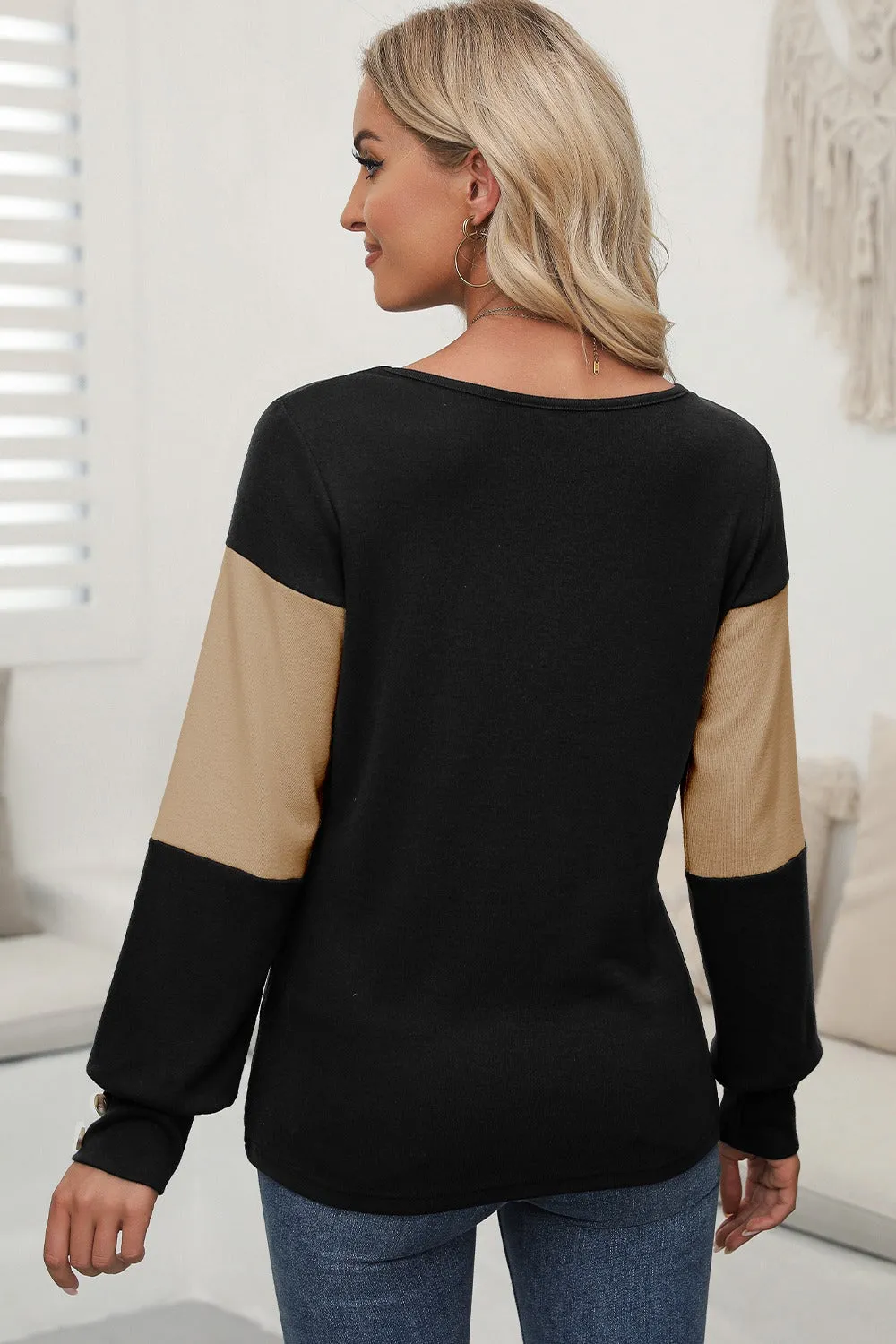 Rachel Color Block V-Neck Long Sleeve Top