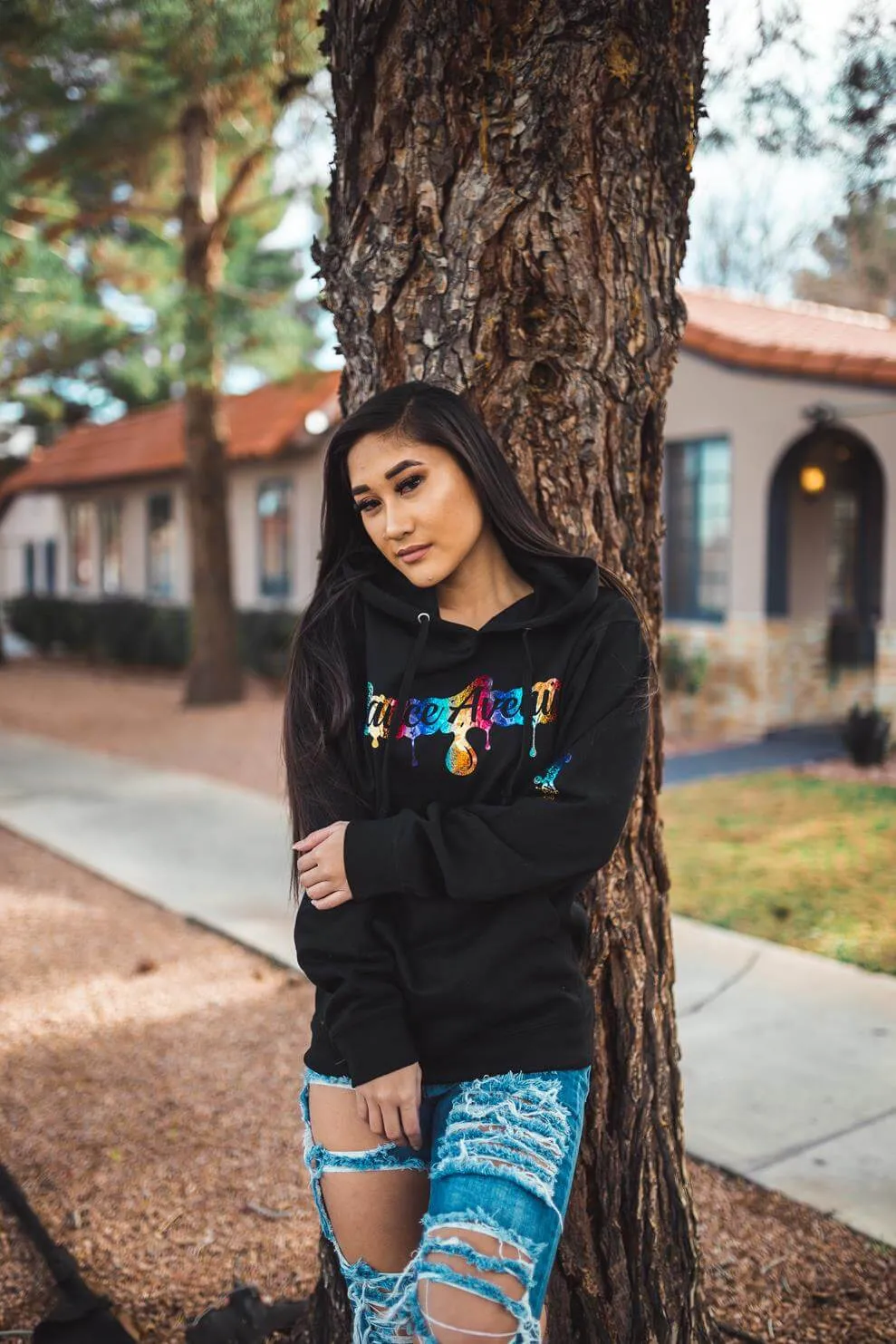 Rainbow Sparkle SA Drip | Black Hoodie