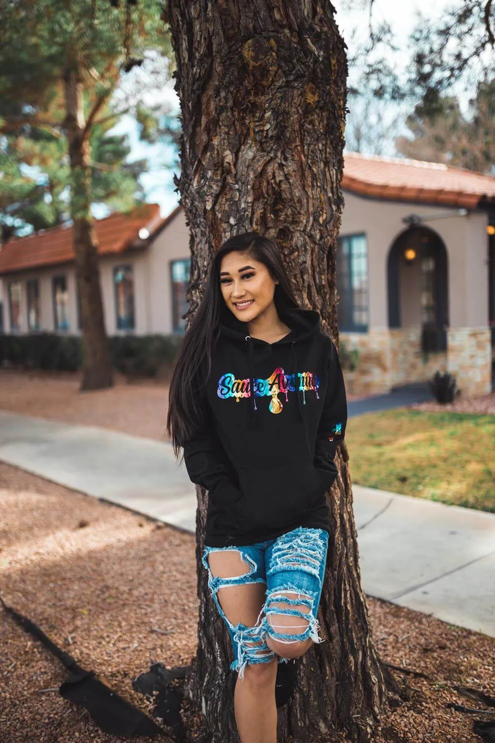 Rainbow Sparkle SA Drip | Black Hoodie