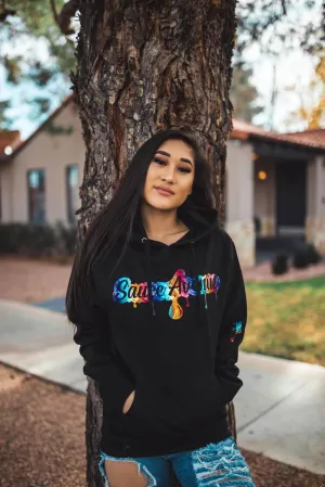 Rainbow Sparkle SA Drip | Black Hoodie