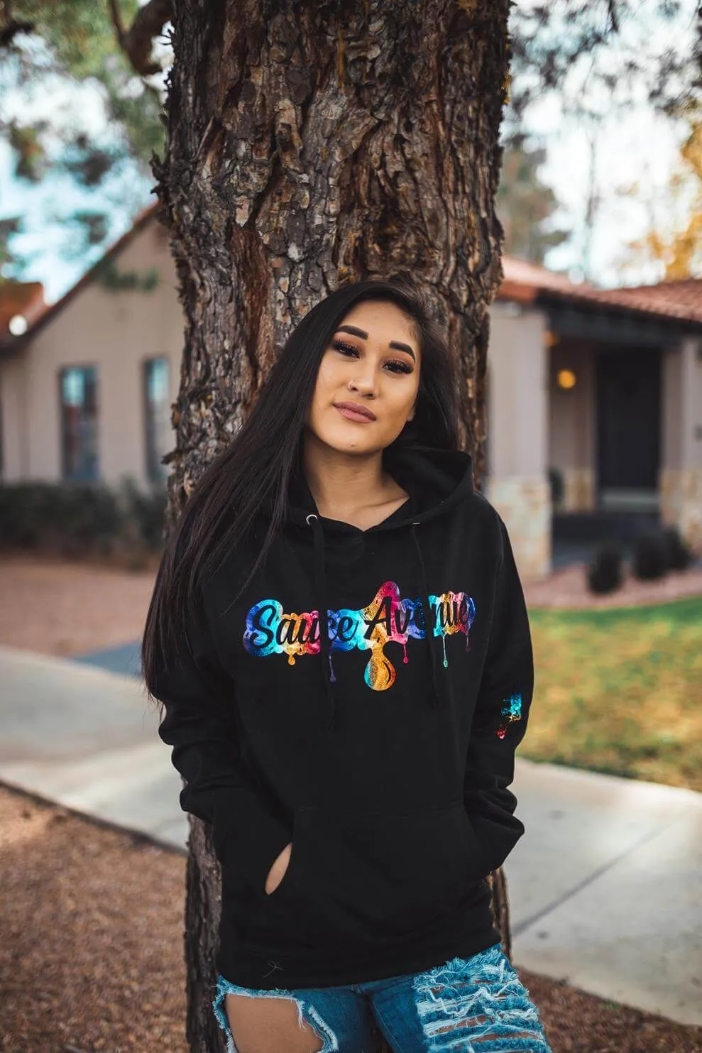 Rainbow Sparkle SA Drip | Black Hoodie