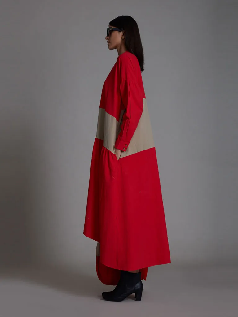 Red & Beige Band Dress