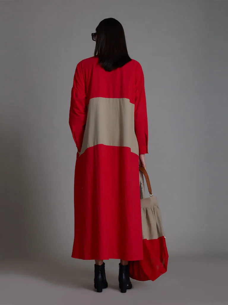 Red & Beige Band Dress