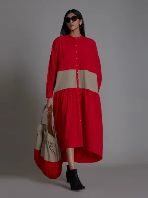 Red & Beige Band Dress