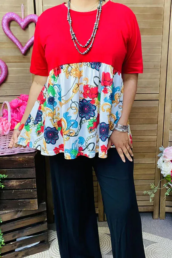 Red Top with scroll print