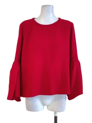 Red Trumpet Sleeves Blouse