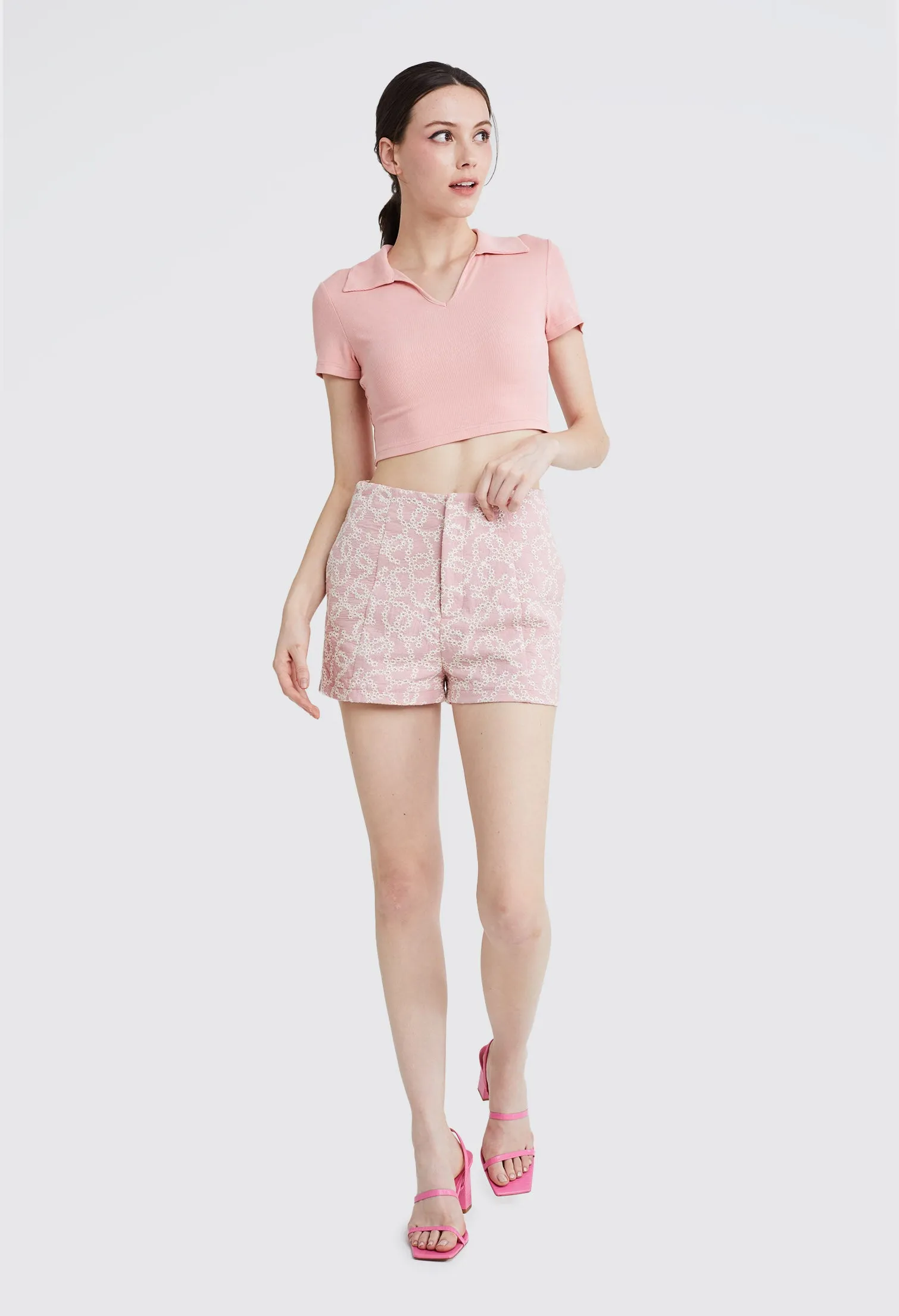 Ribbed Collared Cropped Top
