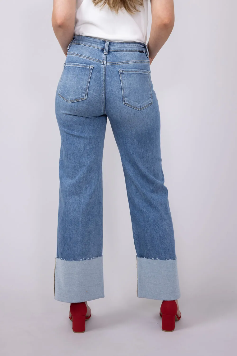 Risen High Rise Cuffed Wide Leg Jeans for Women | RDP5719-MD