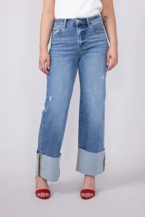 Risen High Rise Cuffed Wide Leg Jeans for Women | RDP5719-MD