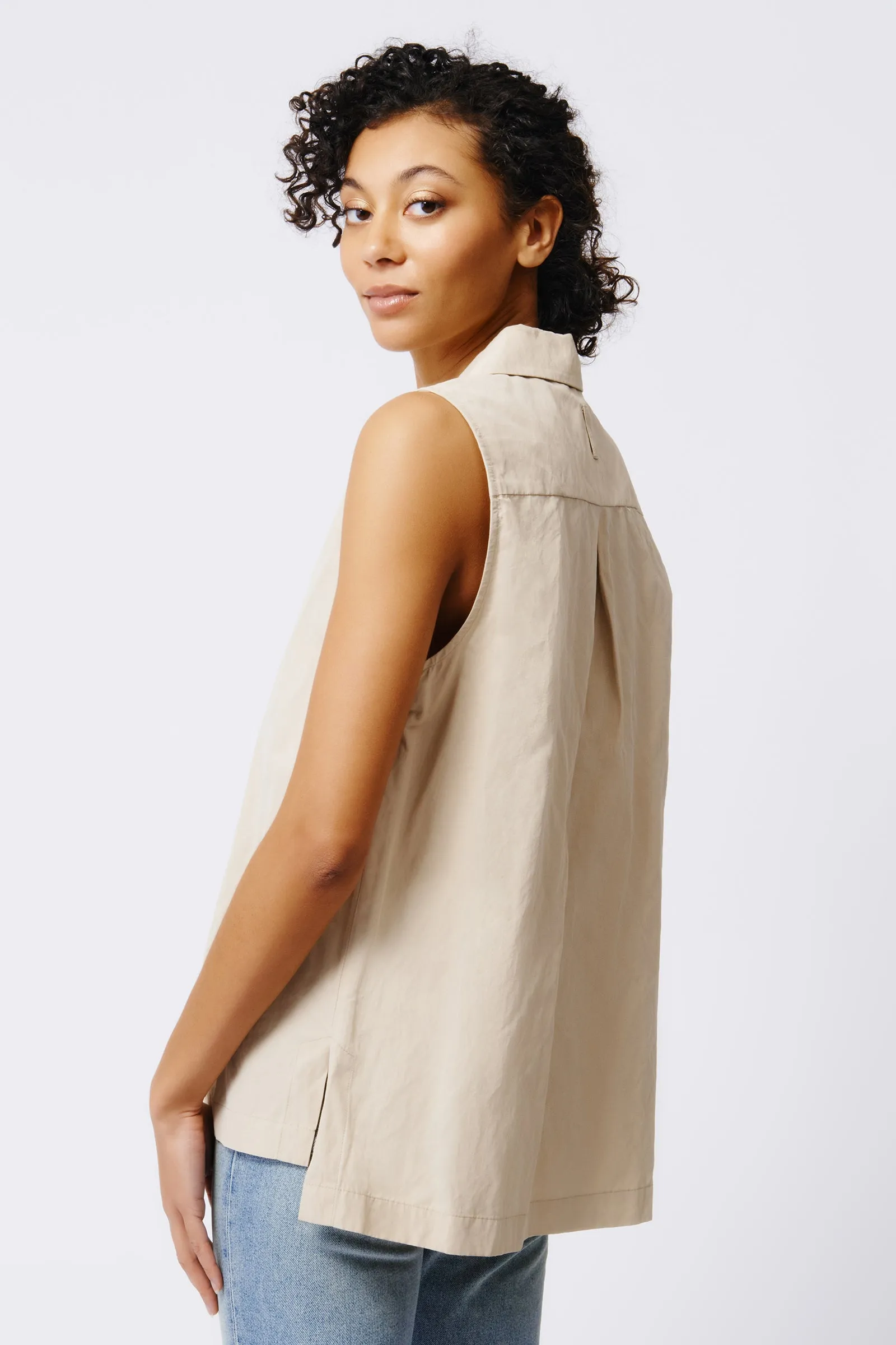 Rita Sleeveless Collared V-Neck - Khaki