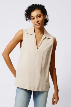 Rita Sleeveless Collared V-Neck - Khaki