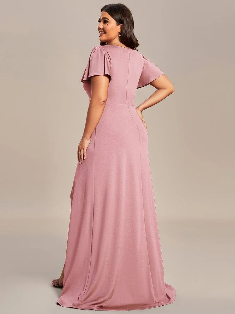 Robe demoiselle d'honneur fendue Manches volantées classiques de grande taille(Vente finale)