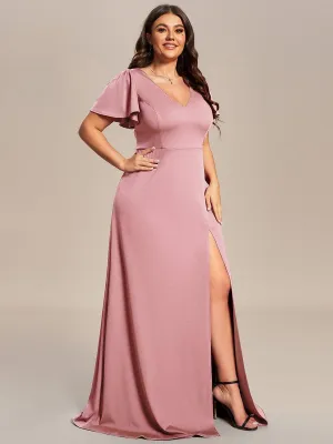 Robe demoiselle d'honneur fendue Manches volantées classiques de grande taille(Vente finale)