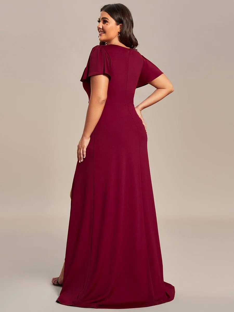 Robe demoiselle d'honneur fendue Manches volantées classiques de grande taille(Vente finale)