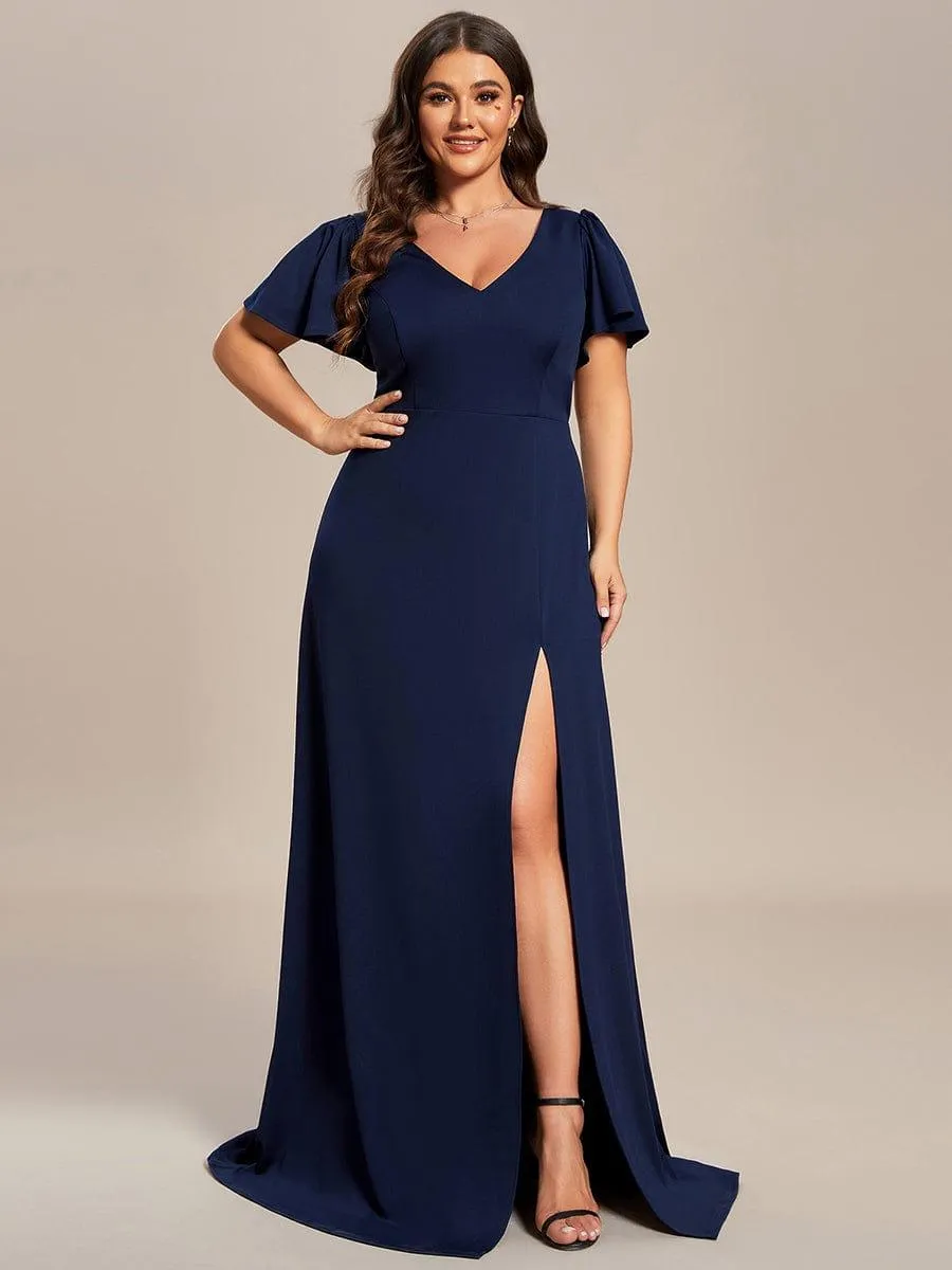 Robe demoiselle d'honneur fendue Manches volantées classiques de grande taille(Vente finale)