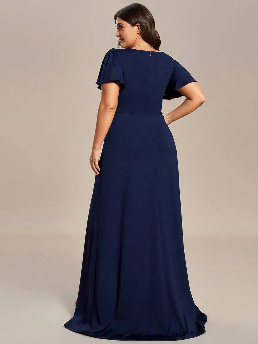 Robe demoiselle d'honneur fendue Manches volantées classiques de grande taille(Vente finale)