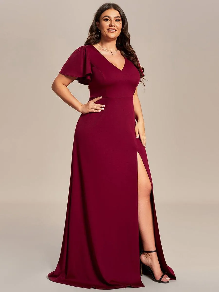 Robe demoiselle d'honneur fendue Manches volantées classiques de grande taille(Vente finale)