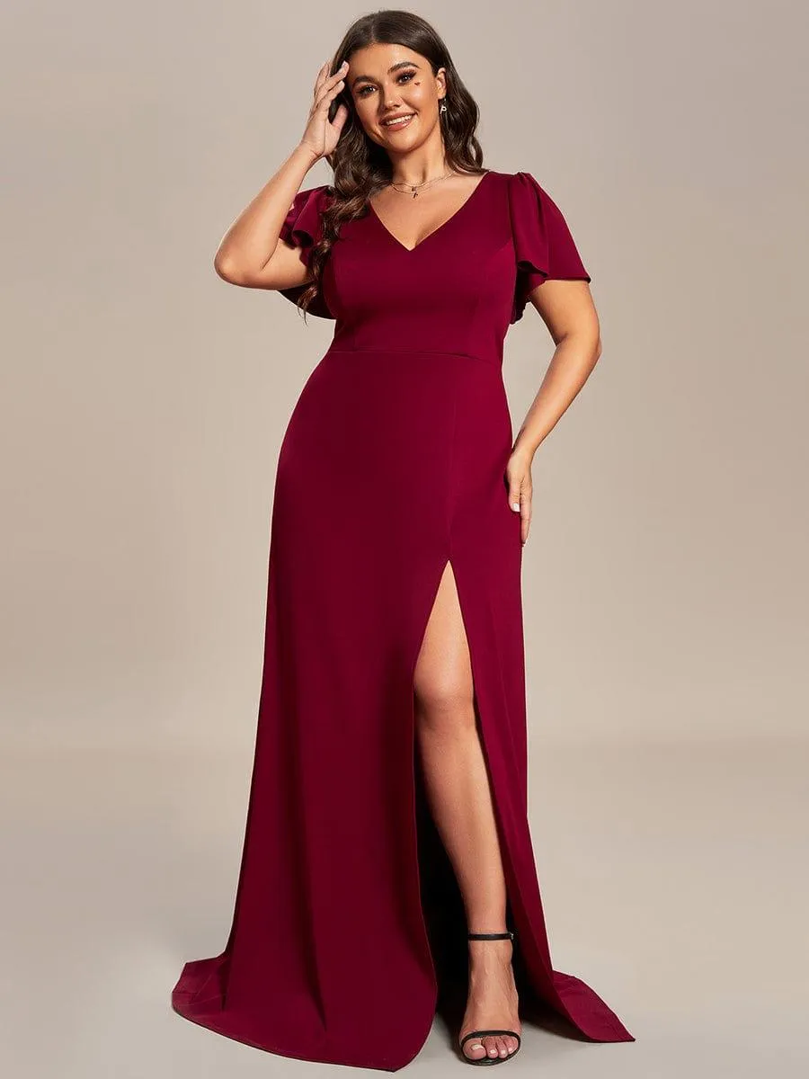 Robe demoiselle d'honneur fendue Manches volantées classiques de grande taille(Vente finale)