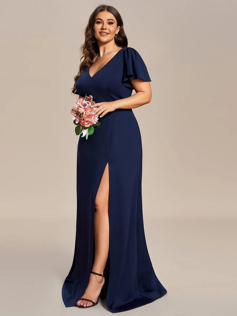 Robe demoiselle d'honneur fendue Manches volantées classiques de grande taille(Vente finale)