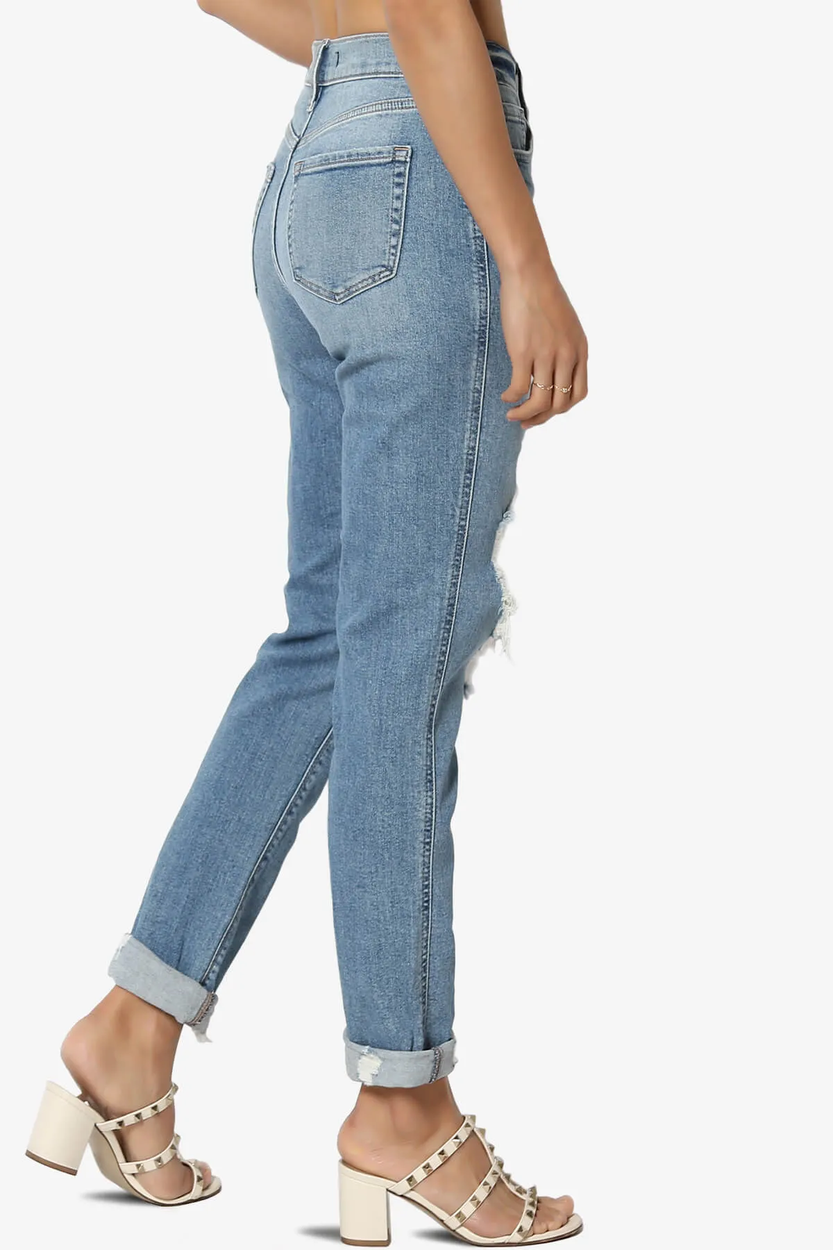 Rocky High Rise Ripped Boyfriend Jeans Ice Breaker