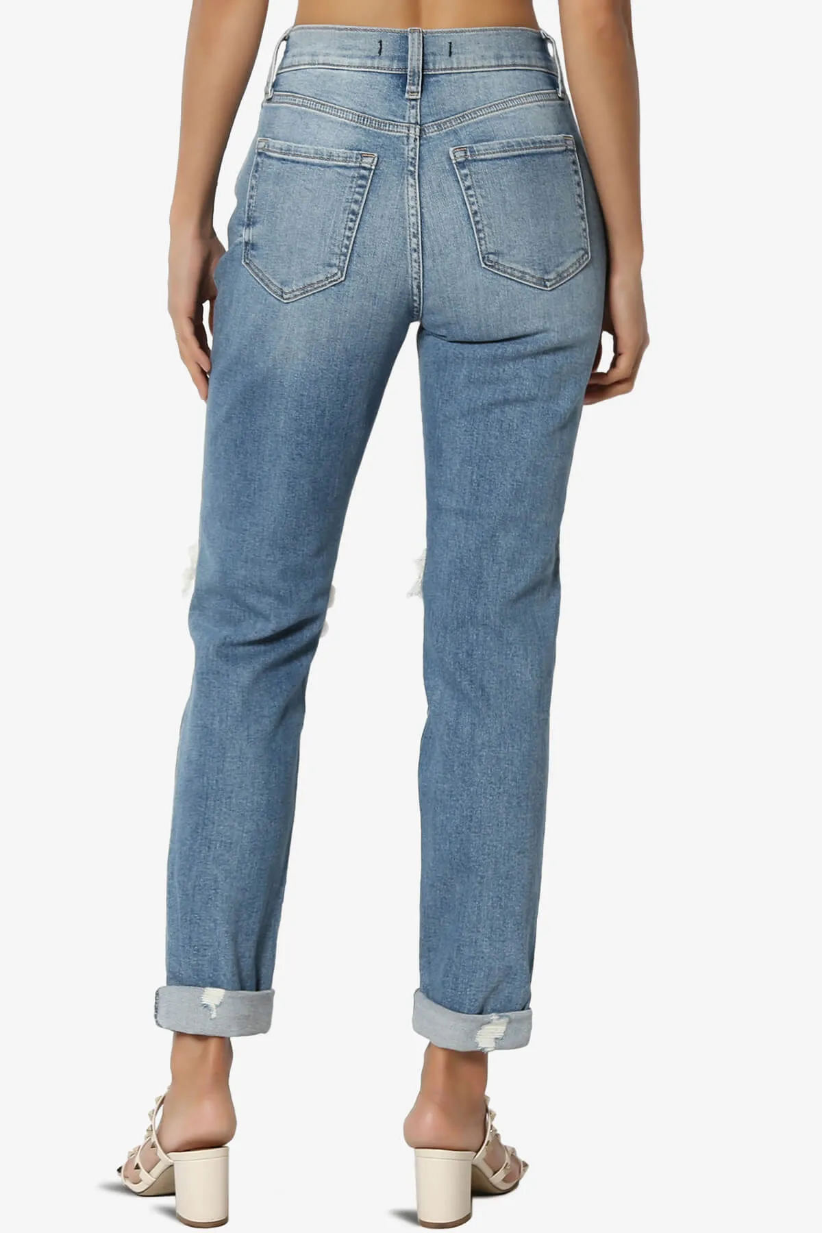Rocky High Rise Ripped Boyfriend Jeans Ice Breaker