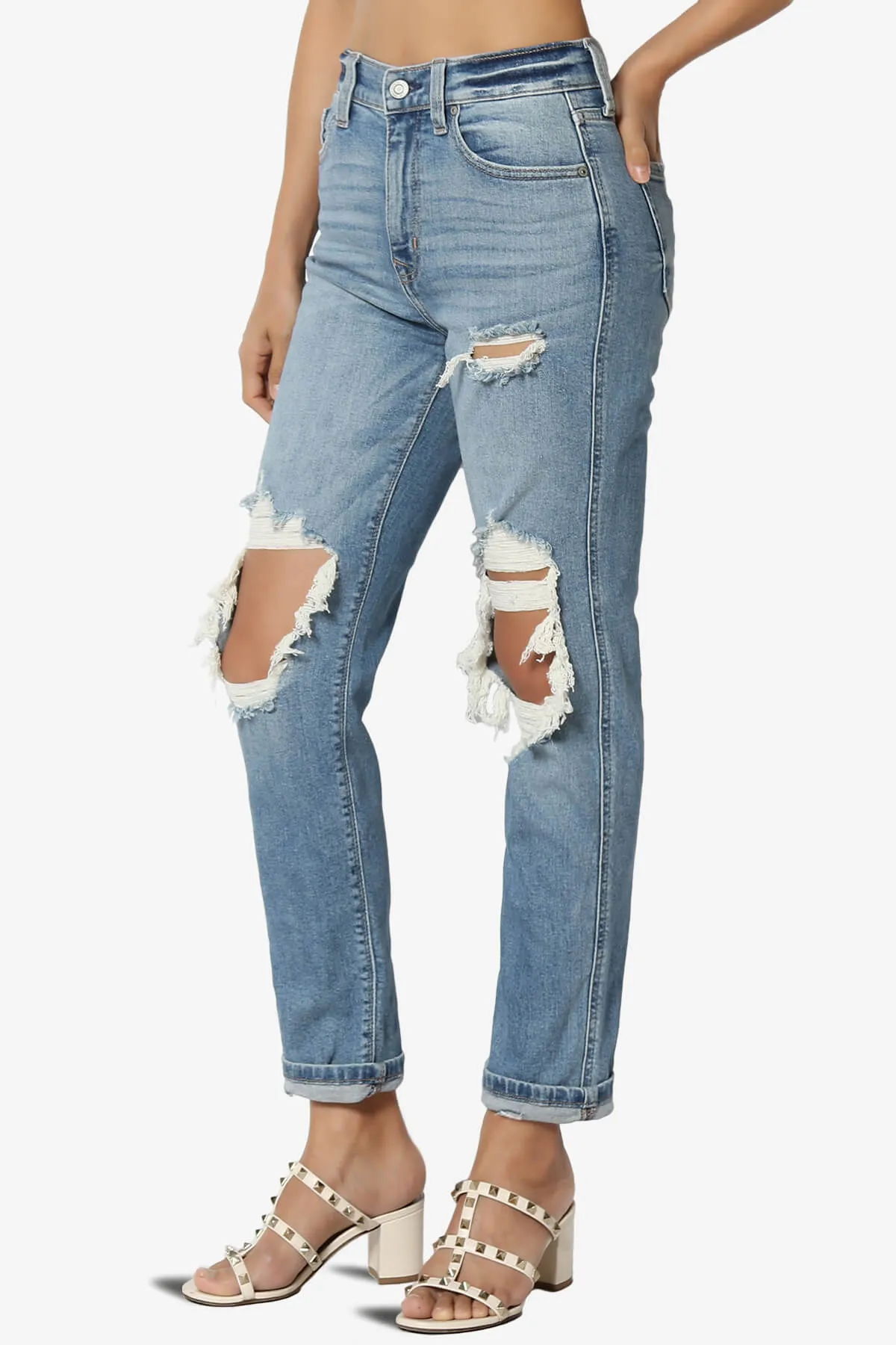 Rocky High Rise Ripped Boyfriend Jeans Ice Breaker