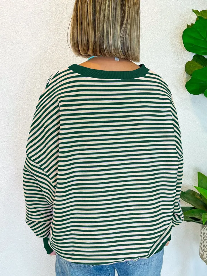 Ronnie Striped Round Neck Long Sleeve Sweatshirt