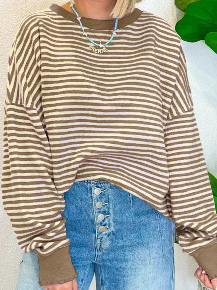 Ronnie Striped Round Neck Long Sleeve Sweatshirt