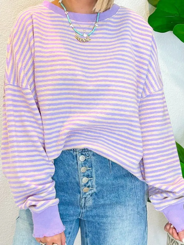 Ronnie Striped Round Neck Long Sleeve Sweatshirt