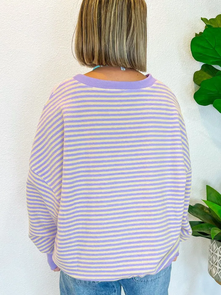 Ronnie Striped Round Neck Long Sleeve Sweatshirt