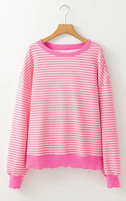 Ronnie Striped Round Neck Long Sleeve Sweatshirt