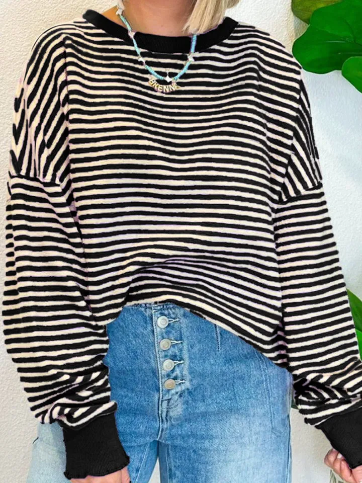 Ronnie Striped Round Neck Long Sleeve Sweatshirt