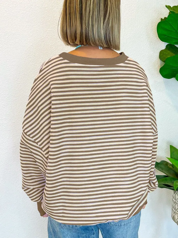 Ronnie Striped Round Neck Long Sleeve Sweatshirt