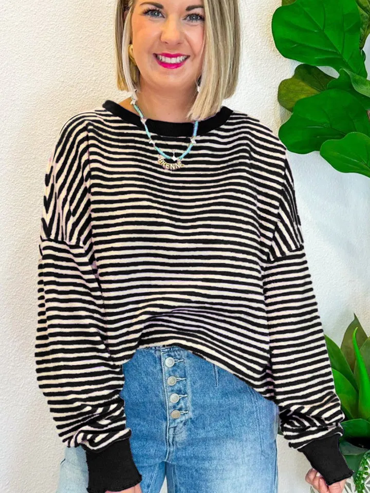 Ronnie Striped Round Neck Long Sleeve Sweatshirt