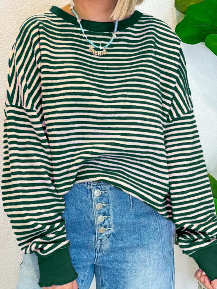 Ronnie Striped Round Neck Long Sleeve Sweatshirt