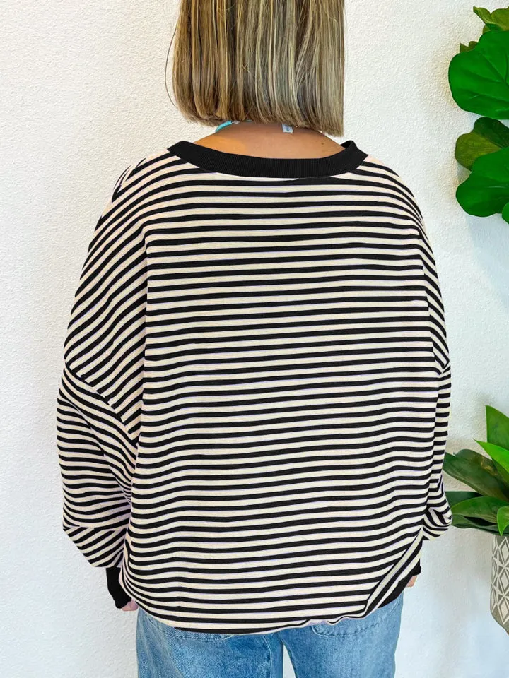 Ronnie Striped Round Neck Long Sleeve Sweatshirt
