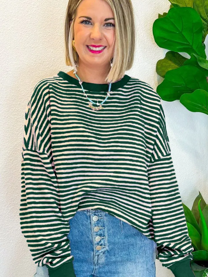 Ronnie Striped Round Neck Long Sleeve Sweatshirt