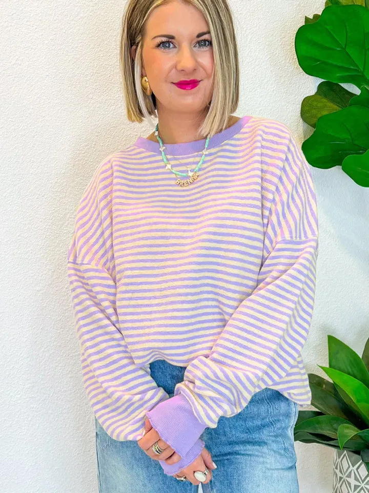Ronnie Striped Round Neck Long Sleeve Sweatshirt