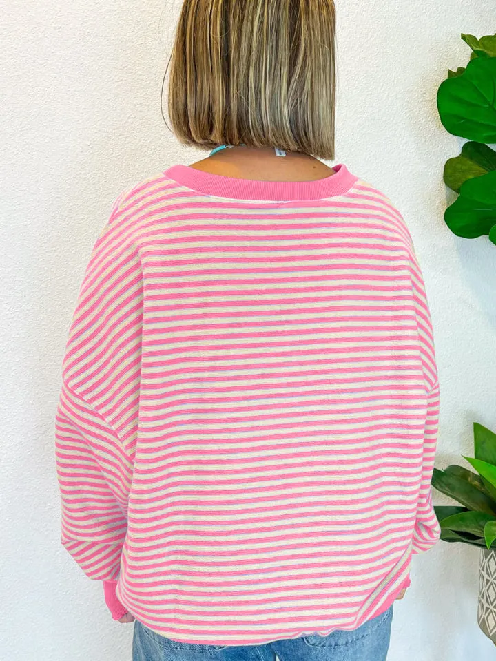 Ronnie Striped Round Neck Long Sleeve Sweatshirt