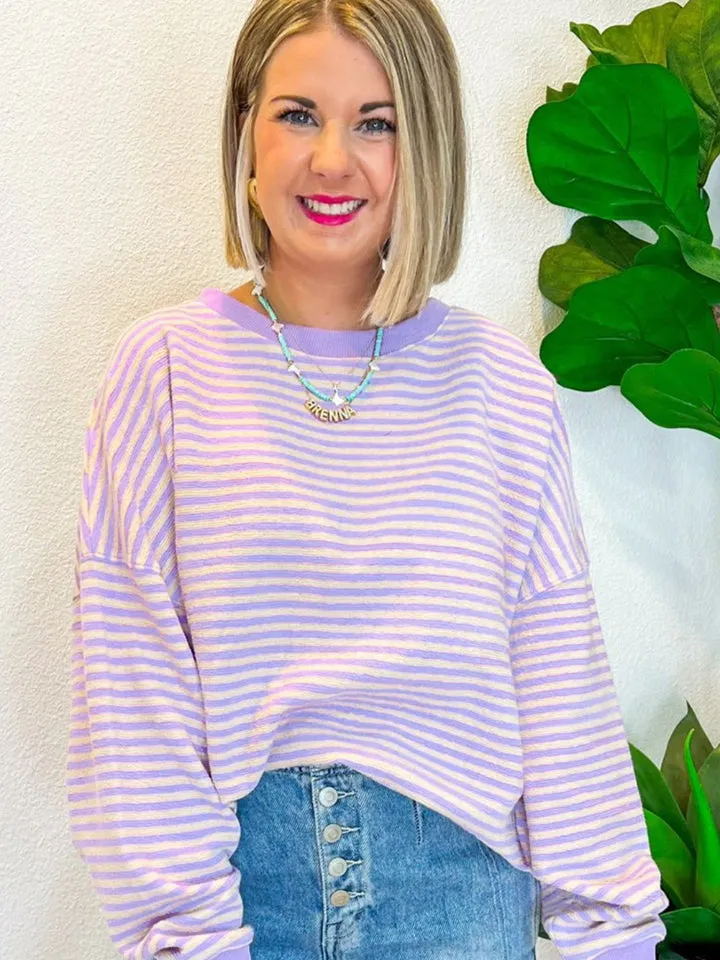 Ronnie Striped Round Neck Long Sleeve Sweatshirt