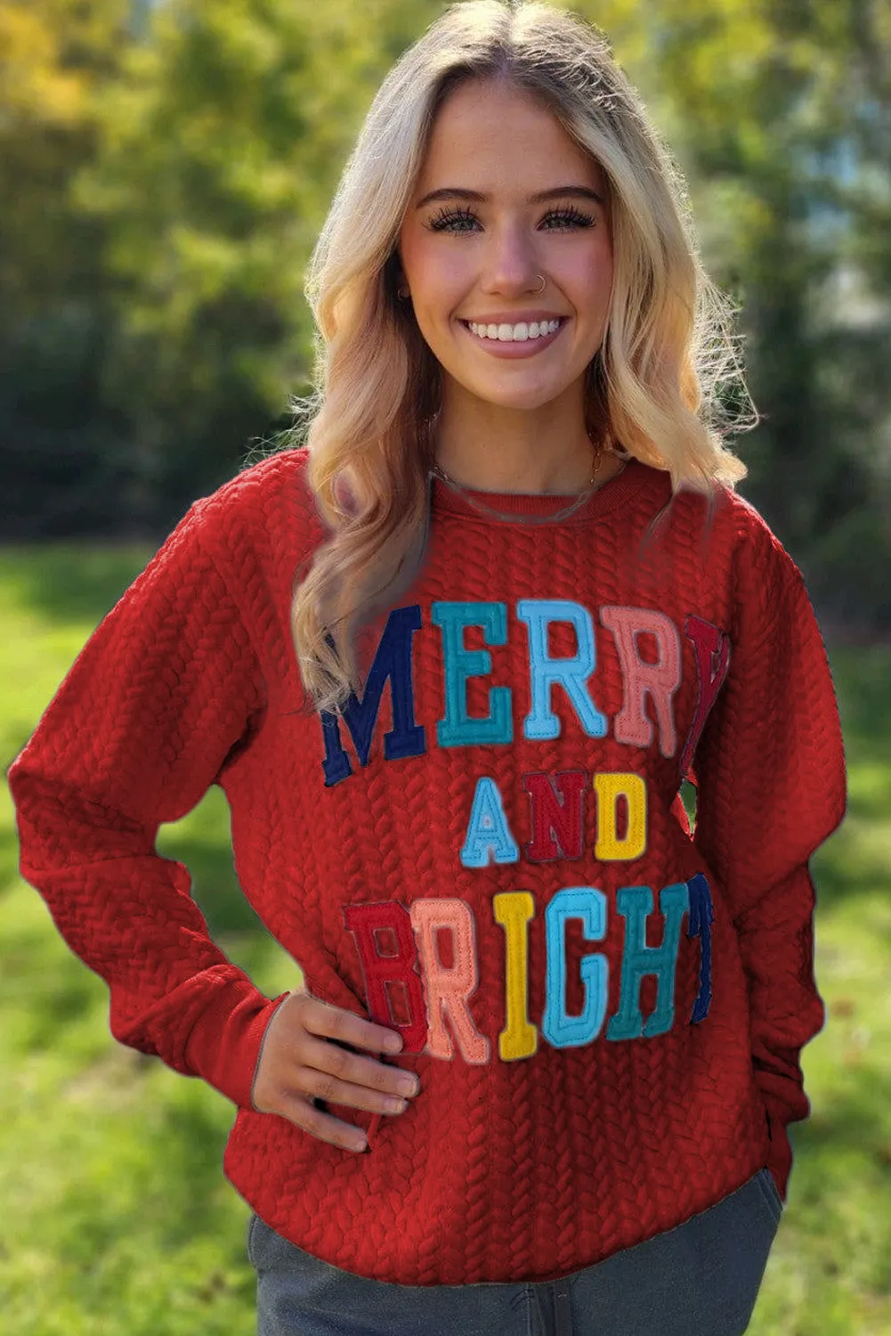Rush Merry And Bright Cable Knit Pullover Sweatshirt