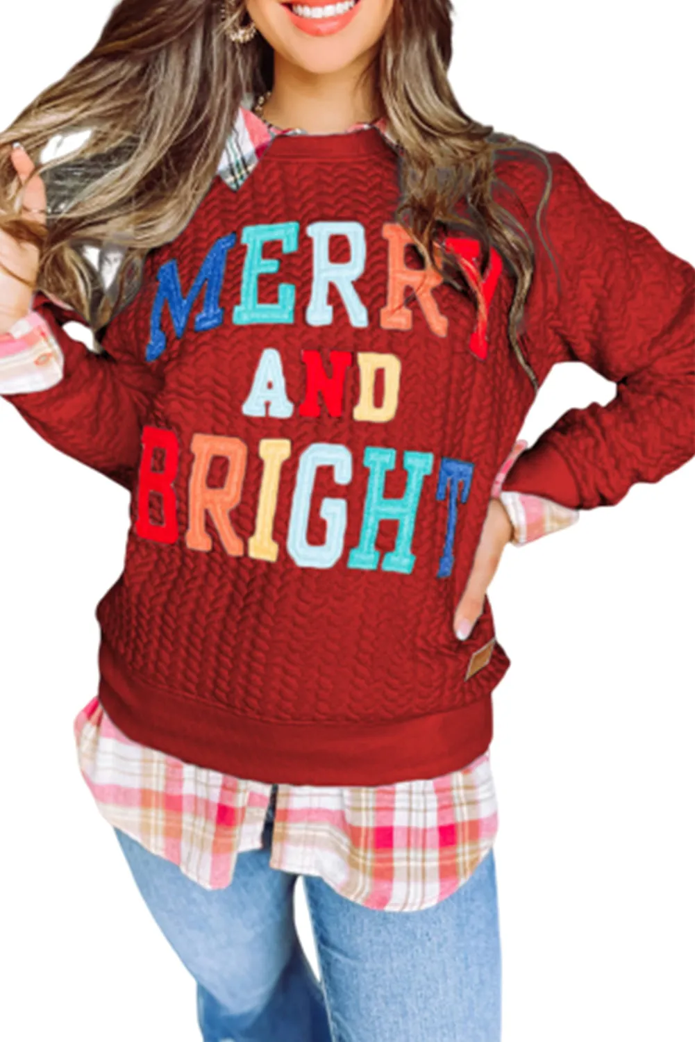 Rush Merry And Bright Cable Knit Pullover Sweatshirt