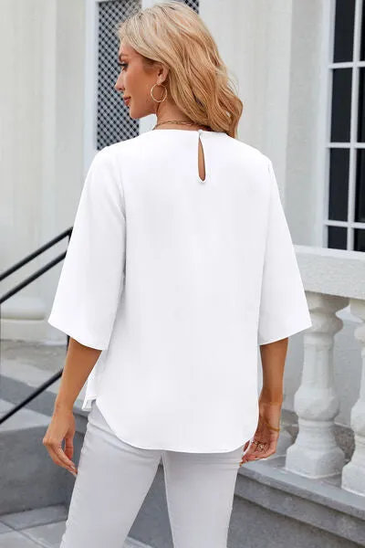 Samantha Round Neck Slit Half Sleeve Top