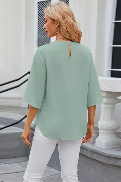Samantha Round Neck Slit Half Sleeve Top