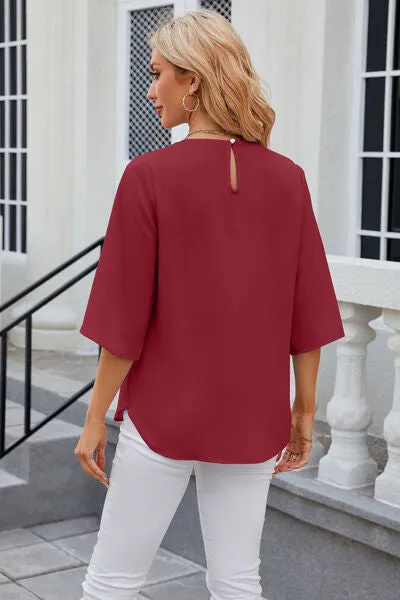 Samantha Round Neck Slit Half Sleeve Top