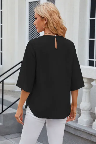 Samantha Round Neck Slit Half Sleeve Top