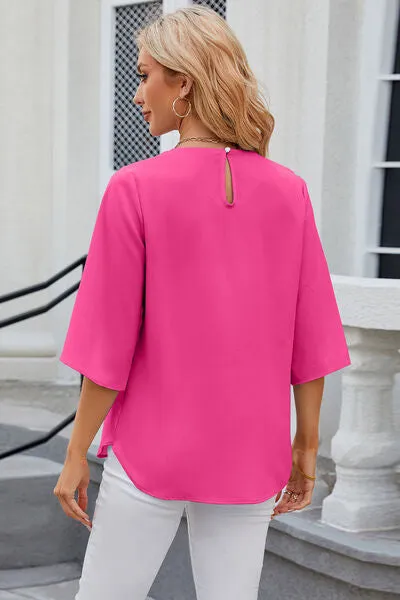 Samantha Round Neck Slit Half Sleeve Top