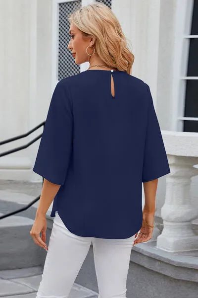 Samantha Round Neck Slit Half Sleeve Top