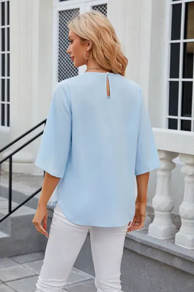 Samantha Round Neck Slit Half Sleeve Top